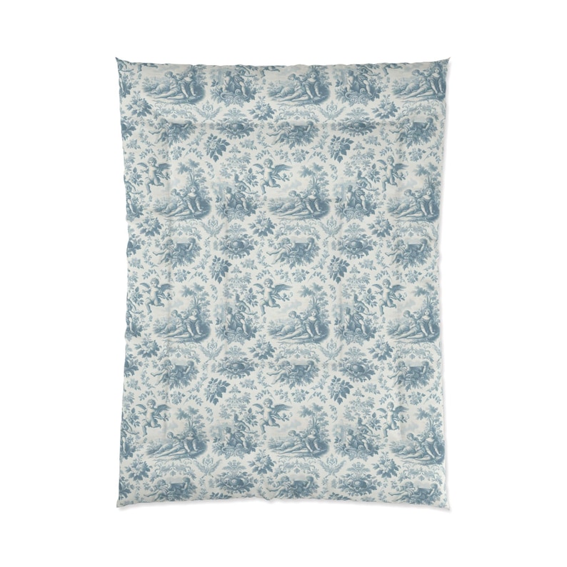 Elegante edredón floral francés Blue Angels, ropa de cama de estilo vintage, estilo shabby chic, decoración victoriana estilo cottagecore, tamaño queen, king y twin. imagen 1