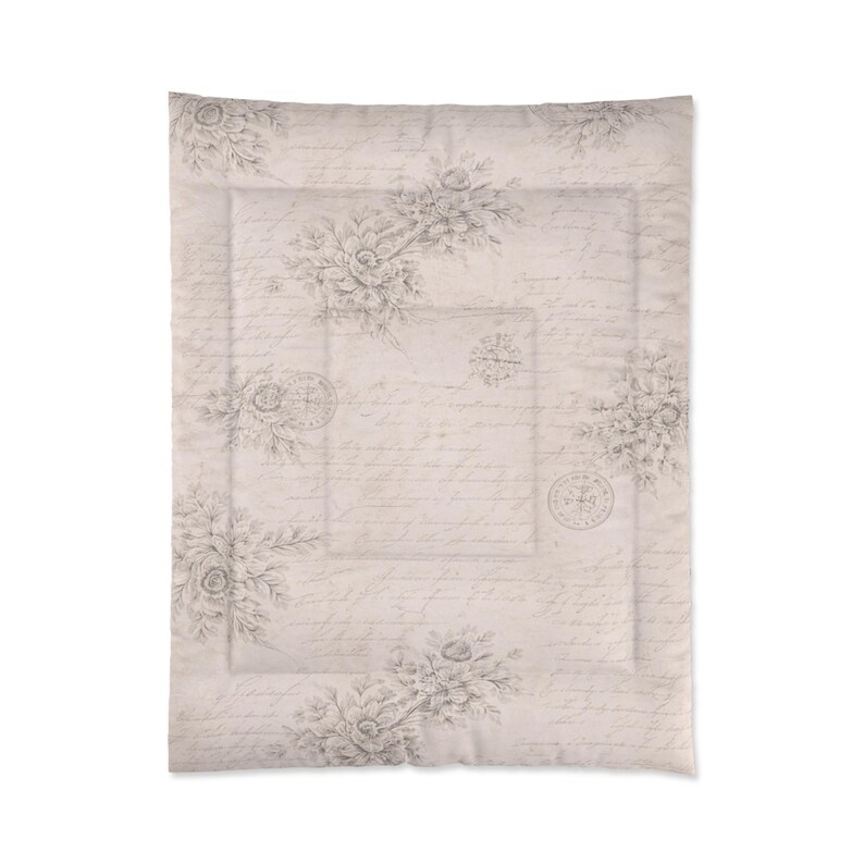 Chateaucore Soft Cream French Script Comforter Set Vintage Style ...