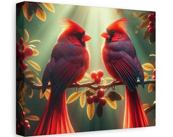 Cardinal Photography Birds Canvas Art, Home Office Decor, Nature Lover's Gift for Bird Watchers, Bird Wall Art, Cardinal Red Bird Wall Art