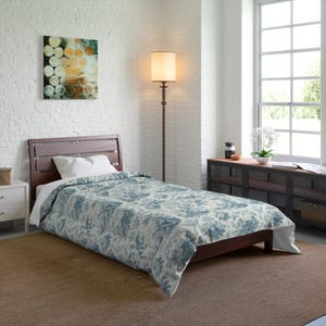 Elegante edredón floral francés Blue Angels, ropa de cama de estilo vintage, estilo shabby chic, decoración victoriana estilo cottagecore, tamaño queen, king y twin. imagen 8