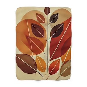 Fall Leaves Minimalist Sherpa Fleece Terracotta Blanket, Soft Warm Throw Fall Autumn Home Modern Decor Autumn Fall Bedding Queen Size Quilt