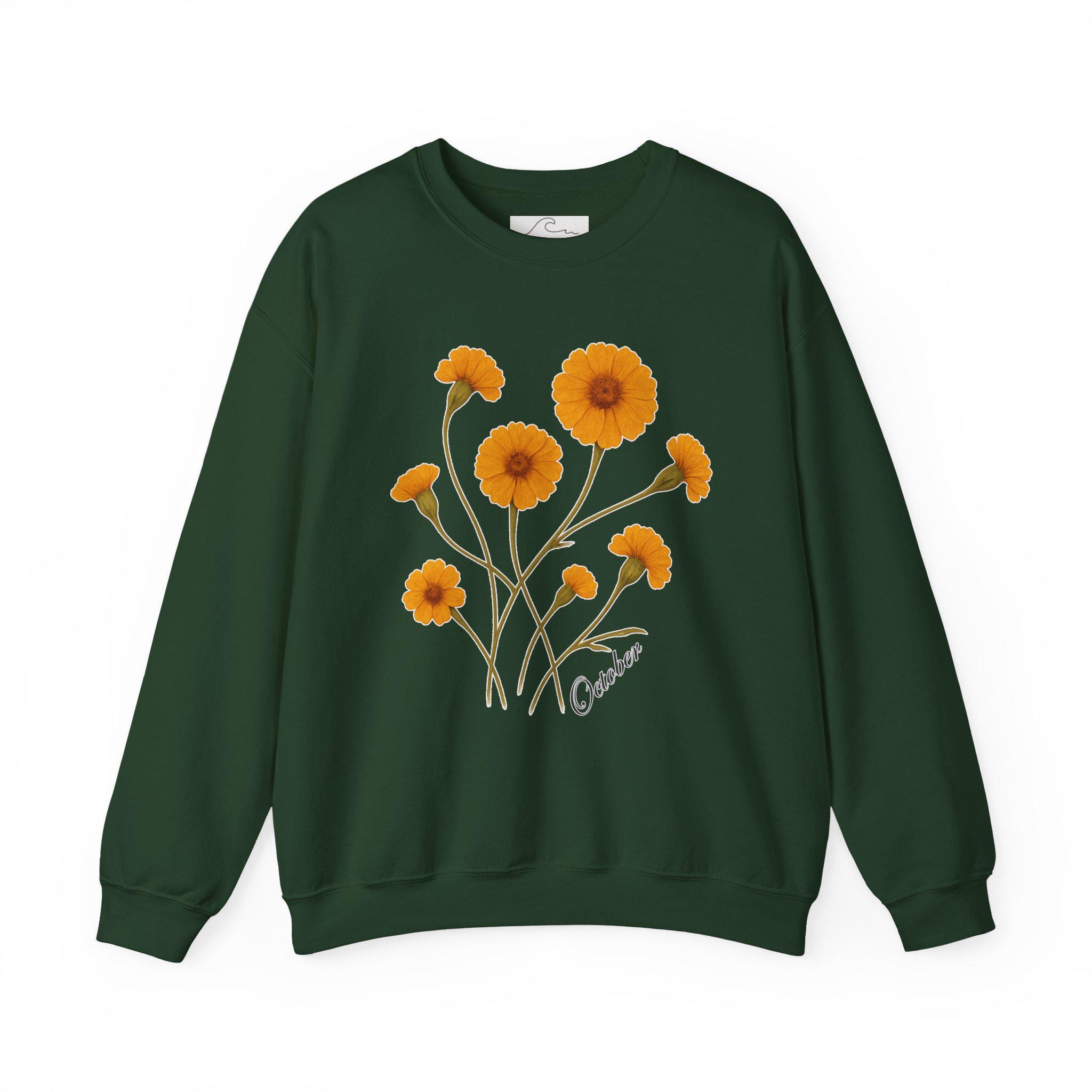 Marigolds Custom Text Floral Heart Sweatshirt October Birth Flower