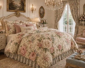 Soft Blush Pink Peonies Roses Duvet Cover Set Floral Vintage Style Bedding Shabby Chic Victorian Queen King Twin French Romantic Bed