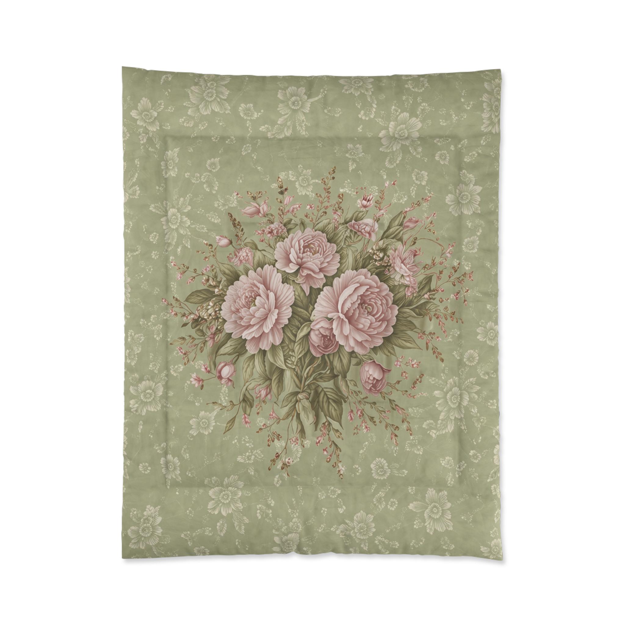 Sage Chateaucore Soft Pink Rose Comforter Set Floral Vintage Bedding ...