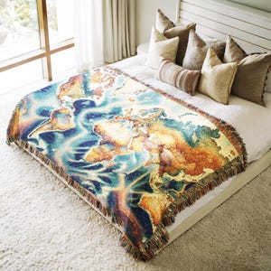 Elegante coperta tessuta con mappa del mondo, accogliente decorazione per la casa, regalo per viaggiatori, versatile coperta per divano, arazzo da parete unico, perfetto per il campeggio