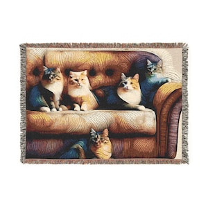 Cozy Cat Woven Tapestry Blanket, Cat Lovers Gift, Couch Throw, Living Room Decor, Textile wall art, cats quilt Hanging, Bedding Bedroom
