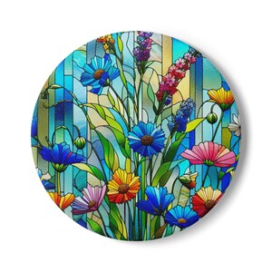 Wildflowers Stained Glass Floral Ceramic Floral Coaster, Housewarming Gift, Desk Table Home Office, Flowers Spring Vibes, Gift for Mom Her