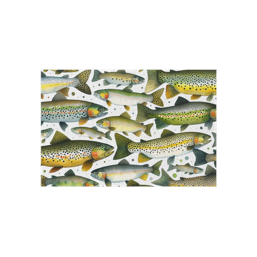 Outdoor Rug Fish Trout Fishing Outdoor Rug, Bohemian Patio Decor, Fly Fish Enthusiast ...