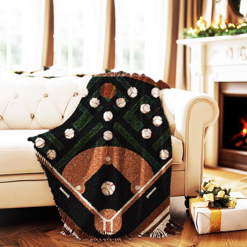 Baseball Field Decor Woven Blanket - Sports Lovers Cozy Throw for Fans, Boys Bedroom, Gift for Dad, Baseball Fans Gift, Game Days Wall Art image 3