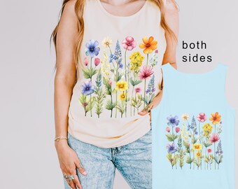 Colorful Wildflowers Tank Top Both Sides Comfort Colors Sleevless Shirt Best Friend Gift Tshirt Boho WildFlowers-TshirtSleevless Tanks