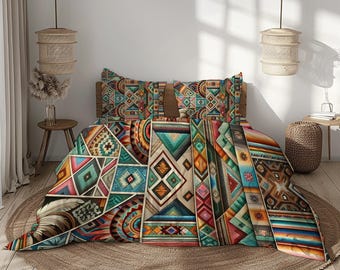 Juego de edredón azteca del suroeste mexicano con diseño de desierto, cubrecama independiente, decoración rústica para dormitorio, manta tamaño king, twin y queen.