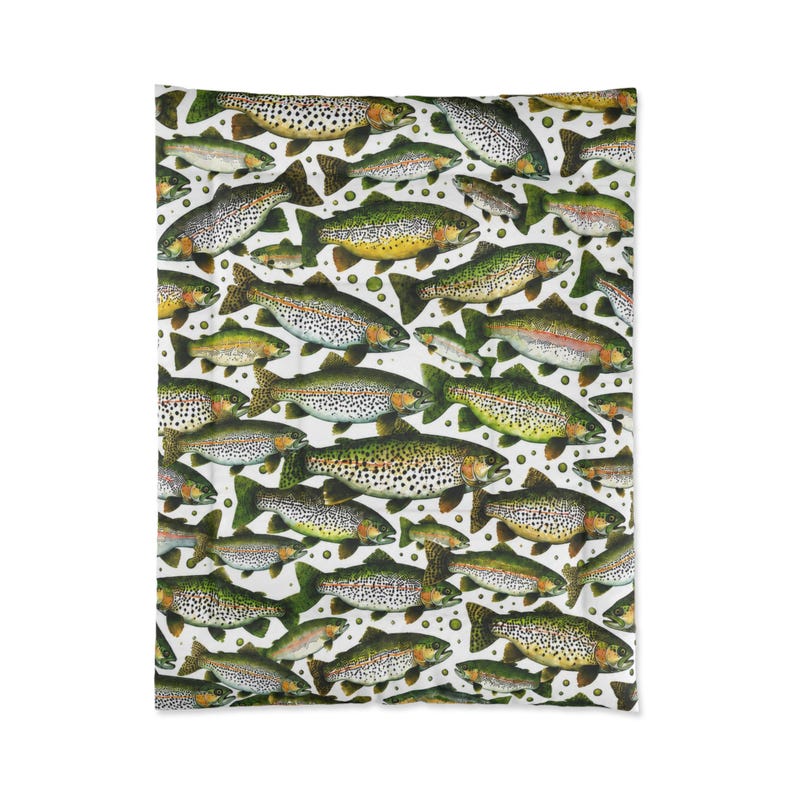 Fish Bedspread Trout Fish Fishing Comforter Set, Fishermen Bedding, Rustic Country ...