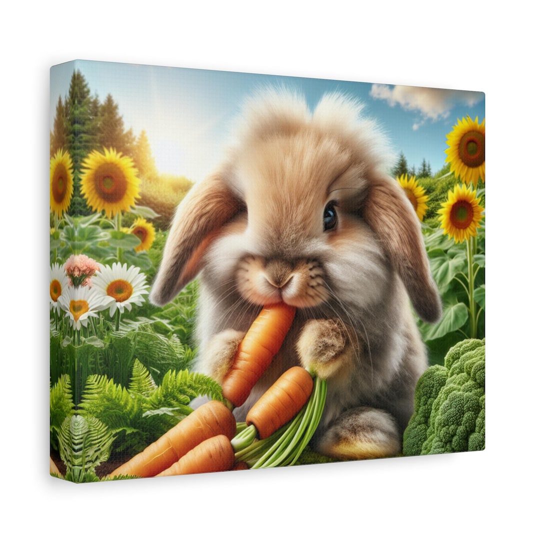 Cutecore Bunny Eating Carrots in a Garden Canvas Wall Art - Child's Kid ...