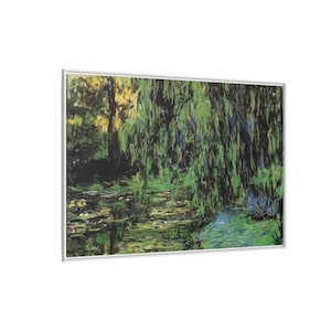 Monet i dammen Gråtande pilar Inramad målning på canvas Vintage väggkonsttryck, impressionistiskt landskap Björkar Stor Liten Shabby Chic