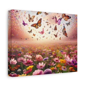 Butterfly and Flower Canvas Art, Stretched Canvas, Home Decor, Gift for Nature Lovers, Floral Wall Art, Colorful Wall Decor