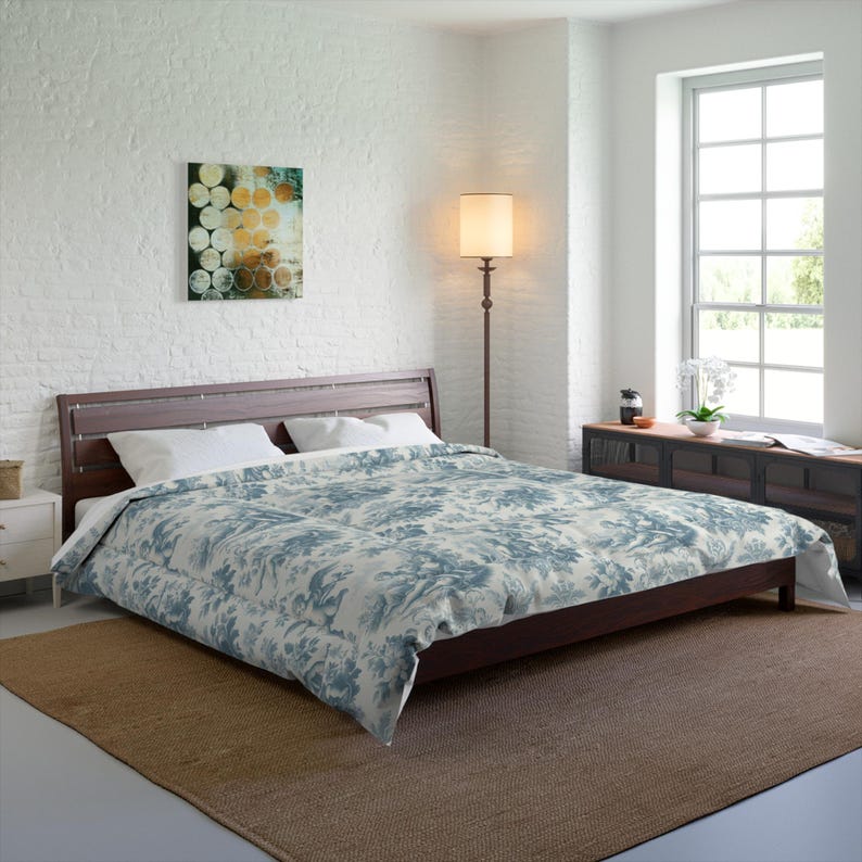Elegante edredón floral francés Blue Angels, ropa de cama de estilo vintage, estilo shabby chic, decoración victoriana estilo cottagecore, tamaño queen, king y twin. imagen 7