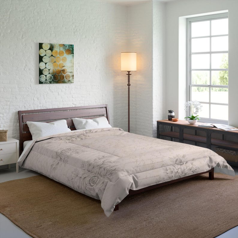 Chateaucore Soft Cream French Script Comforter Set Vintage Style ...