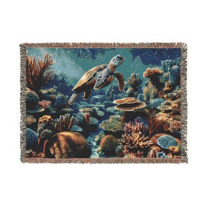 Cobertor de tapeçaria aconchegante com tartaruga marinha sob o mar, decoração de parede com tema de oceano, presente para amantes da natureza, acessório para casa de praia