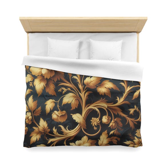 Schwarz Gold Floral Französisch Toile Bettbezug Shabby Chic Dekorative Viktorianische Königin Französisch Country Decor Bettwäsche Geschenk für Housewarming Mom Her
