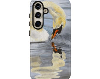 Capa para celular Samsung Galaxy S24 S25 Plus Ultra, pintura de cisne, capa dura, presente para amantes da natureza, silicone ecológico com proteção contra choque e carregamento sem fio