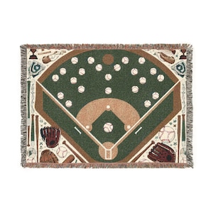 Baseball Field Decor Woven Blanket - Sports Lovers Cozy Throw for Fans, Boys Bedroom, Gift for Dad, Baseball Fans Gift, Game Days Wall Art image 1