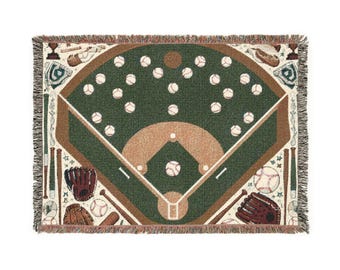 Manta tejida con decoración de campo de béisbol: manta acogedora para amantes del deporte, ideal para dormitorio infantil, regalo para papá, regalo para fanáticos del béisbol, arte de pared para días de juego.