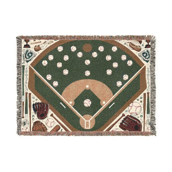 Baseball Field Decor Woven Blanket - Sports Lovers Cozy Throw for Fans, Boys Bedroom, Gift for Dad, Baseball Fans Gift, Game Days Wall Art