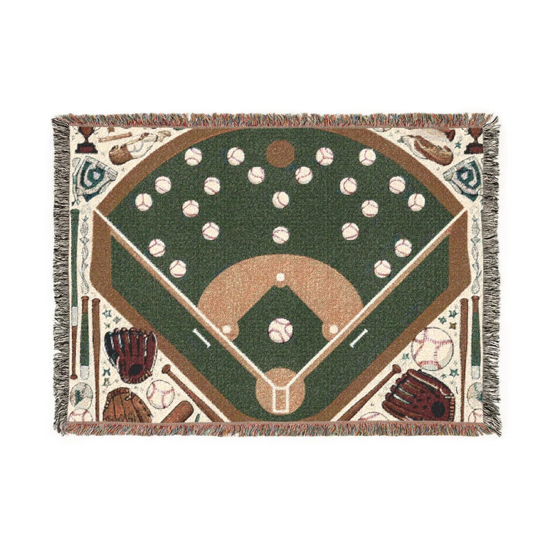 Baseball Field Decor Woven Blanket - Sports Lovers Cozy Throw for Fans, Boys Bedroom, Gift for Dad, Baseball Fans Gift, Game Days Wall Art image 1