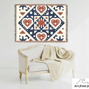 Coperta accogliente Hearth, decorazione con motivo a cuore intrecciato primitivo, regalo caldo per la casa, coperta ideale per coccolarsi, coperta rustica, arredamento in stile fattoria