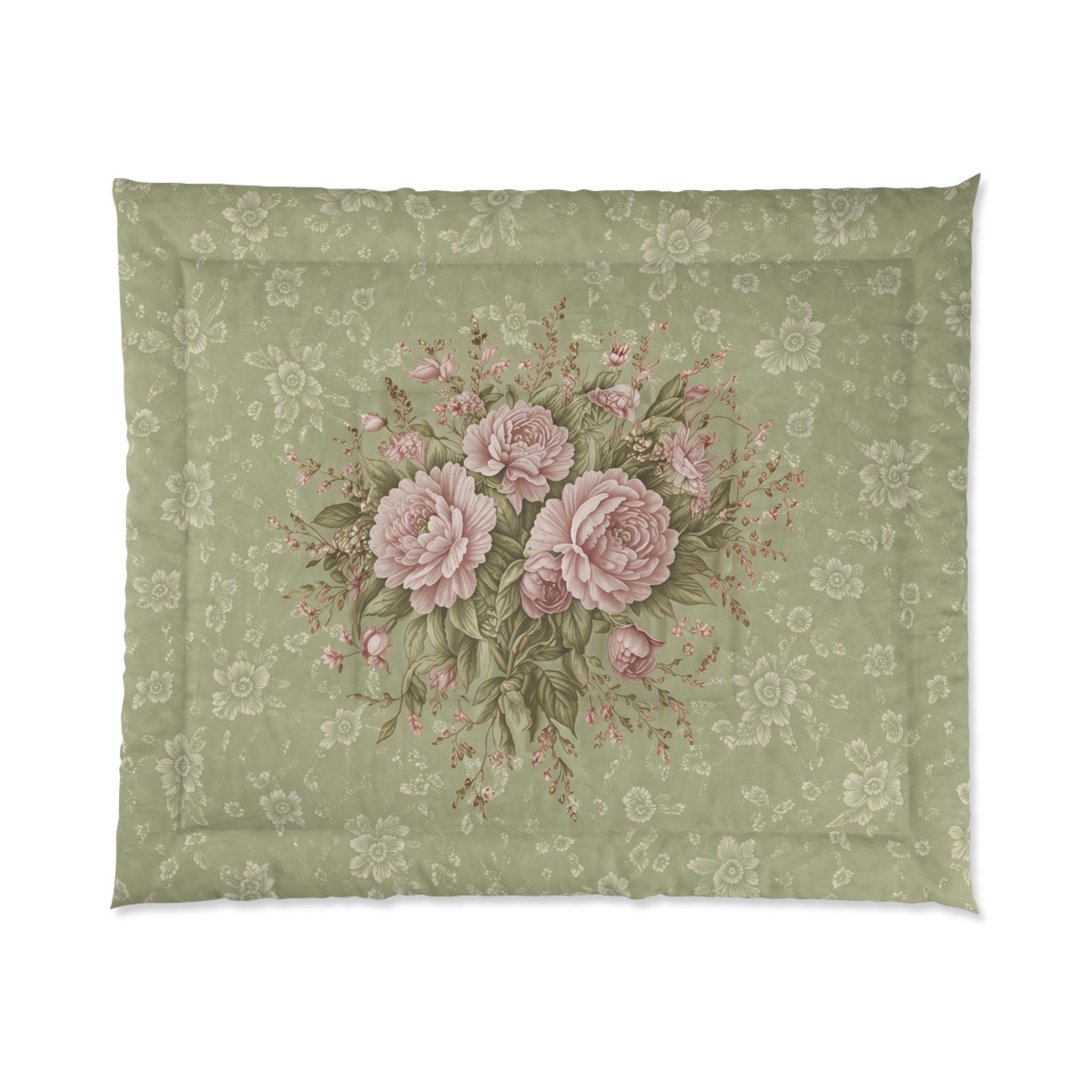 Sage Chateaucore Soft Pink Rose Comforter Set Floral Vintage Bedding ...