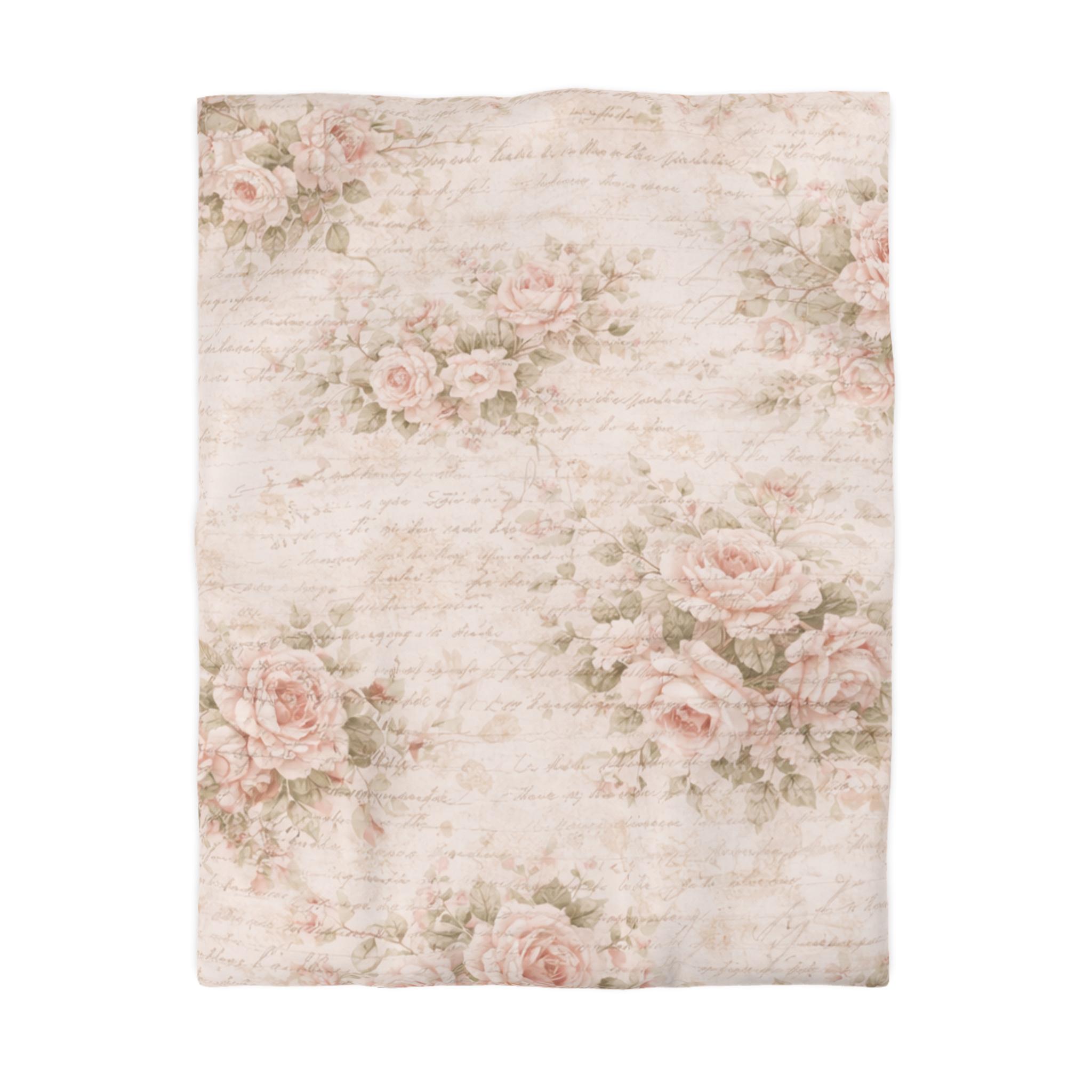 Chateaucore Pink Roses French Script Duvet Cover Shabby Chic Victorian ...
