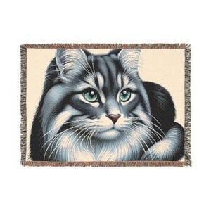 Gray Cat Woven Tapestry Throw Blanket, Kitten Quilt, Textile Wall Art, Cat Lover Gift, Cottagecore Country Farm Decor, Gift for mom, dad
