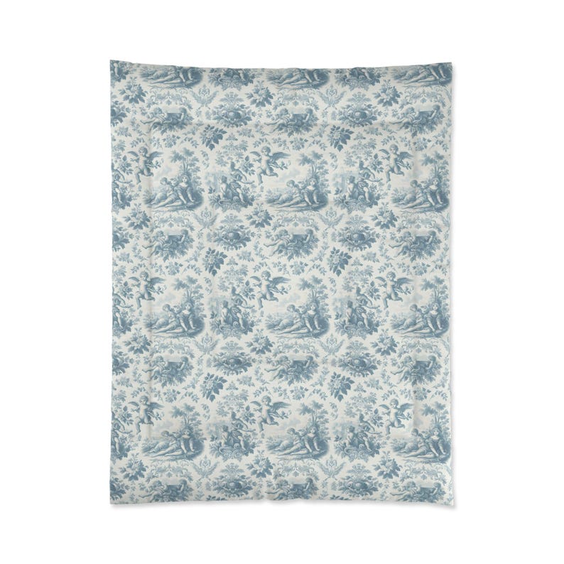 Elegante edredón floral francés Blue Angels, ropa de cama de estilo vintage, estilo shabby chic, decoración victoriana estilo cottagecore, tamaño queen, king y twin. imagen 4