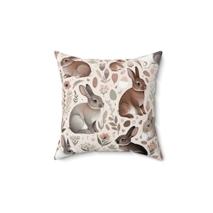 Almohada decorativa con diseño floral de conejitos, acogedora casa, cojines para sofá, sillón, textiles de conejos para bebés, decoración de cuna de guardería en tonos rosa pastel