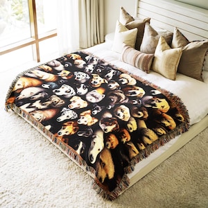 Cozy Dogs Woven Blanket for Dog Lovers, Pet Themed Home Decor, Wall Art Tapestry, Living Room Couch Throw, Gift for Housewarming, Mom, Dad