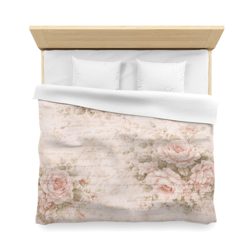 Chateaucore Pink Roses French Script Duvet Cover Shabby Chic Victorian ...
