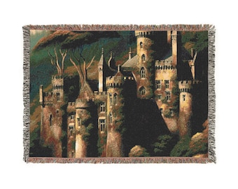 Verdure Medieval Castle Woven Tapestry Throw Blanket - Vintage Style Quilt, Picnic Blanket, Bed Couch Throw Blanket, Gift for Grandma Mom