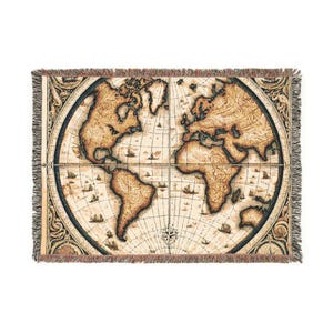 couverture tissée carte vintage, décoration d'intérieur confortable, cadeau de cartographe, tapisserie du voyageur, jeté de carte du monde, textile pour le confort de la maison, art mural de bureau