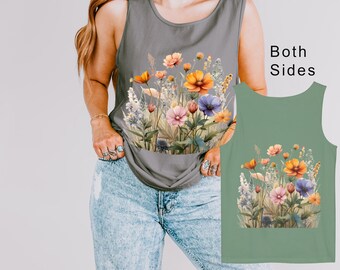 Wildflowers Tank Top, Both Sides Comfort Colors Sleevless, Best Friend Gift Tshirt, Boho Wildflowers-Tshirt Sleevless Cottagecore Tanks