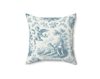 Cojín decorativo con diseño floral de Toile francés azul, estilo barroco victoriano, ideal como regalo para mamá, abuela, sofá, cama o sillón.