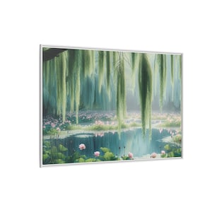 Nénuphar rose pour étang, fleurs de lotus, nature écologique, toile d'art encadrée, décoration tranquille dans le salon, oeuvre d'art murale pour spa Monet, cadeau pour maman