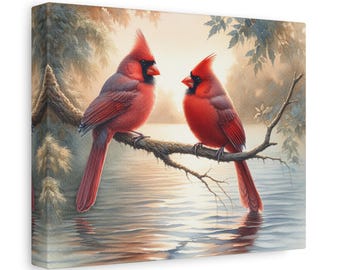Cardinal Watercolor Painting Print Birds Canvas Art, Home Office Decor, Nature Lover's Gift for Bird Watchers, Wall Art, Cardinal