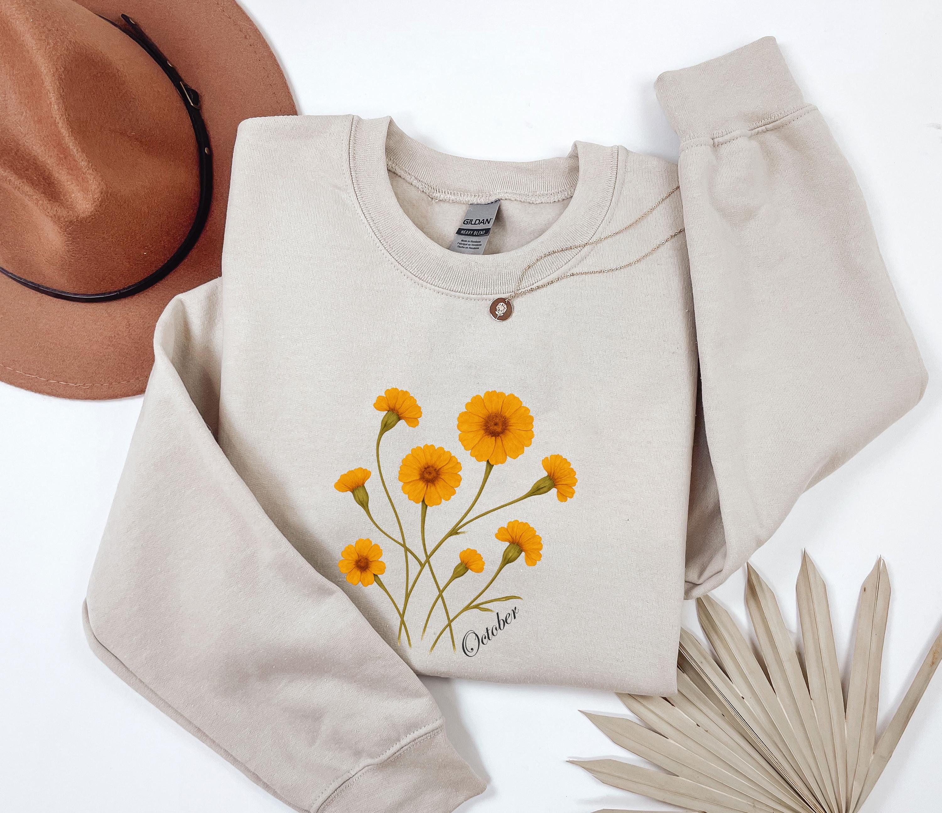 Marigolds Custom Text Floral Heart Sweatshirt October Birth Flower