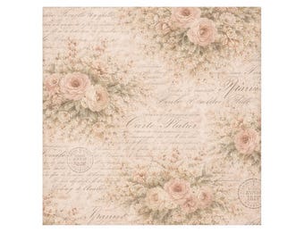 Toallita facial Chateaucore Vintage de color rosa pálido suave con rosas y escritura francesa / Toalla de mano y facial con estampado floral campestre francés