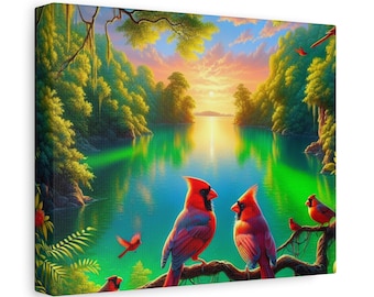 Cardinal Photography Birds Canvas Art, Home Office Decor, Nature Lover's Gift for Bird Watchers, Bird Wall Art, Cardinal Red Bird Wall Art