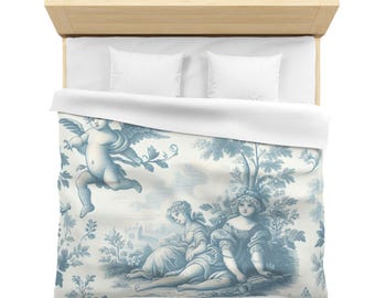 Blue Angels French Toile Duvet Cover Shabby Chic Decorative Victorian French Country Decor Cherubs Bedding Gift for Housewarming Mom Her