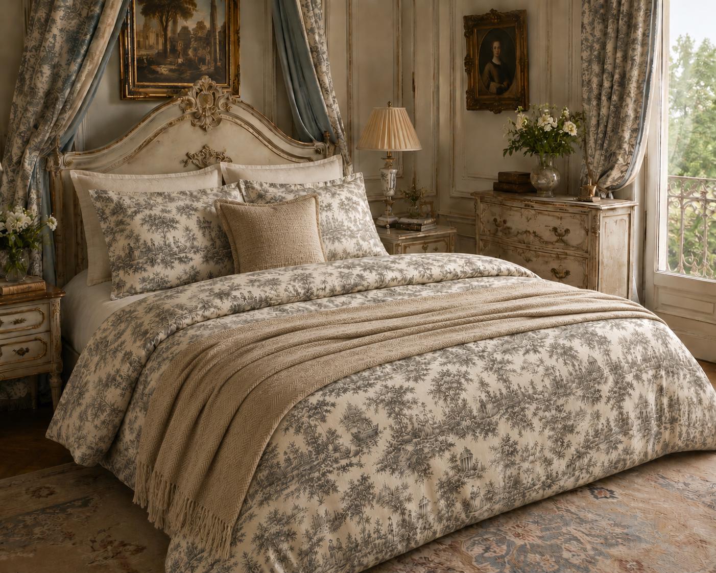 Black White French Toile Duvet Cover Set Shabby Chic Decorative