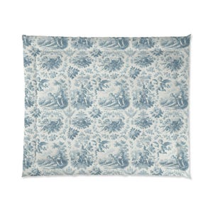 Elegante edredón floral francés Blue Angels, ropa de cama de estilo vintage, estilo shabby chic, decoración victoriana estilo cottagecore, tamaño queen, king y twin. imagen 3