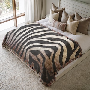 Woven Throw Blanket - Zebra Skin Stripes Modern Geometric Luxury Decor, Gift for Mom Dad, Textile Wall Art Chic Tapestry, Modern Zebra Quilt