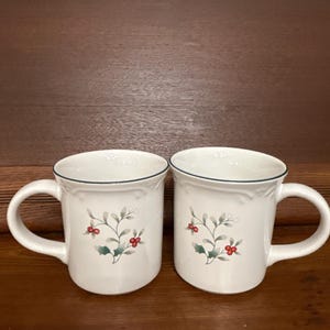 Pfaltzgraff Winterberry mugs, pair of mugs, Christmas mugs